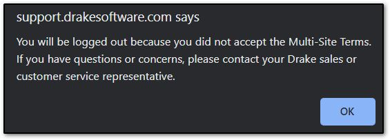 Image showing the error that will display if you fail to accept the multi-site agreement.